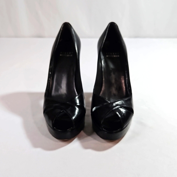 Stuart Weitzman Sz 6 Black Leather Heels - Picture 1 of 9